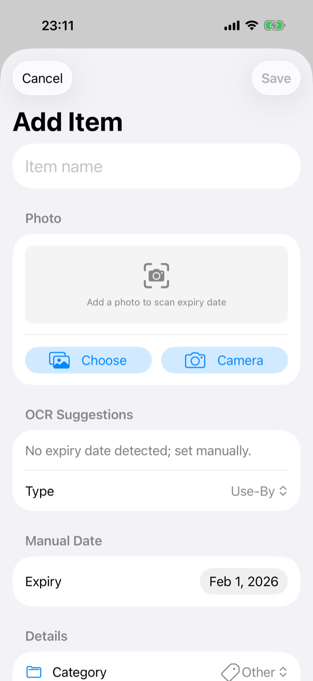 Adding an item